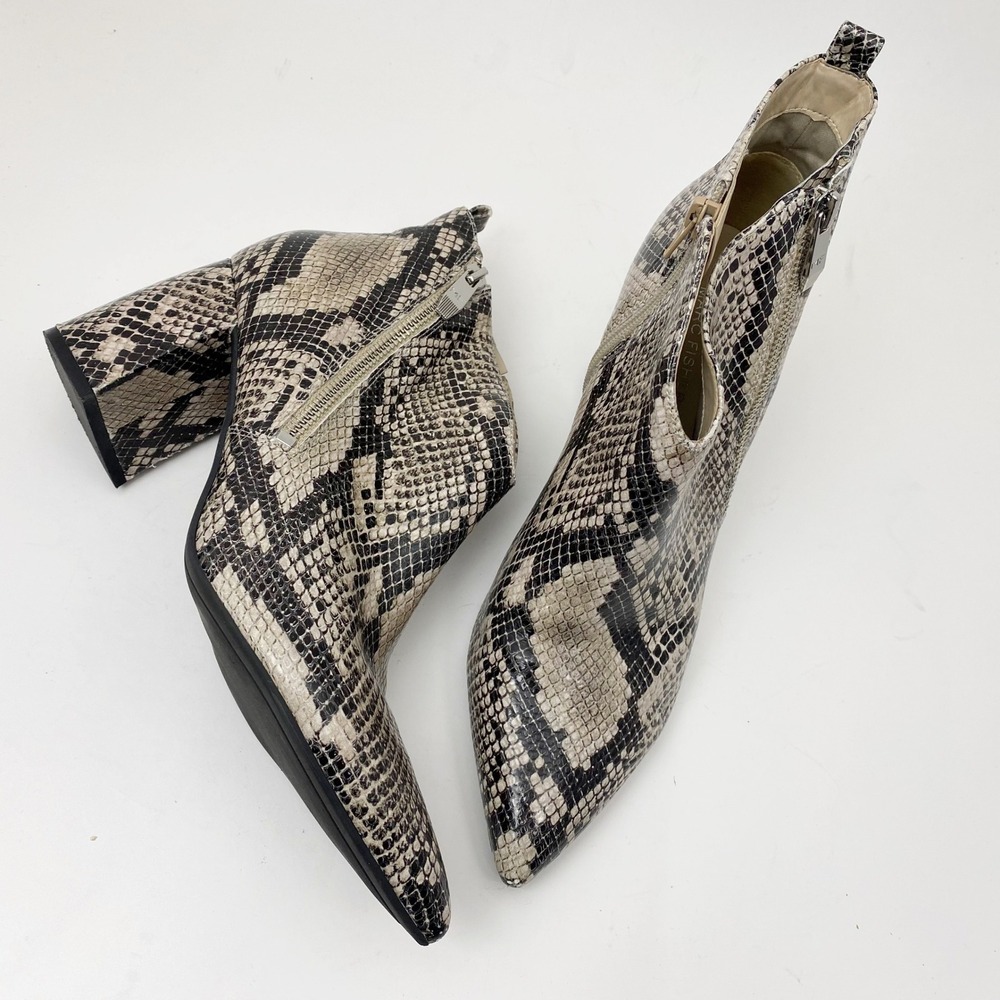 Marc Fisher Retta2 Snakeskin Embossed Leather Block Heel Ankle Booties Women 10M